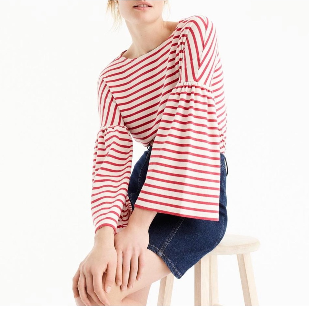 J. Crew Red & White Striped Bell Sleeve Shirt
